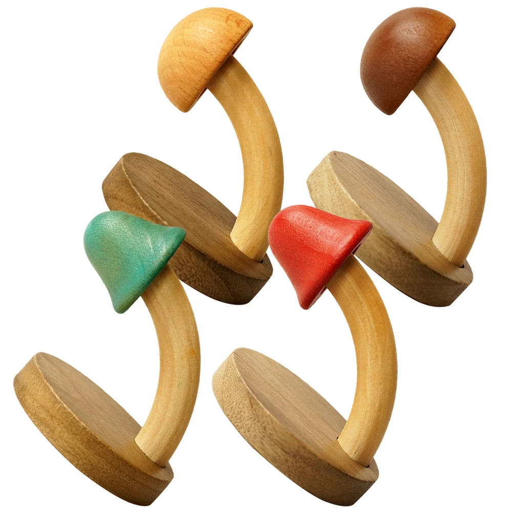 

4Pcs Coat Hooks Wall Mount Wooden Mushroom Shaped Hangers Bathroom Closet Door Hooks Small Wood Adhesive