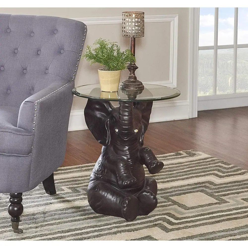 urniture Ernie Elephant, k Brown Accent Table, Portable with temper glass