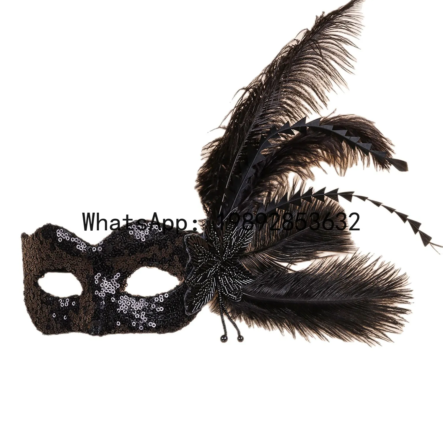 

PYJ Halloween sequins feathered half face mask masquerade party props - 2 pcs