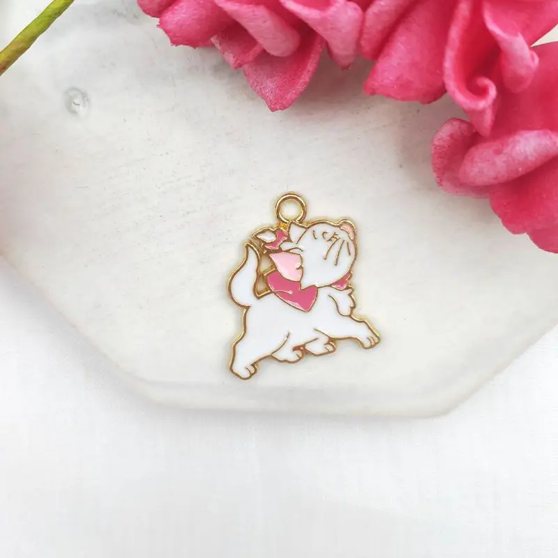 6Pcs Kawaii Disney Marie Cat Pendant Keychain Pendant Cartoon Diy Alloy Bracelet Headwear Earrings Pendant Handmade Accessories