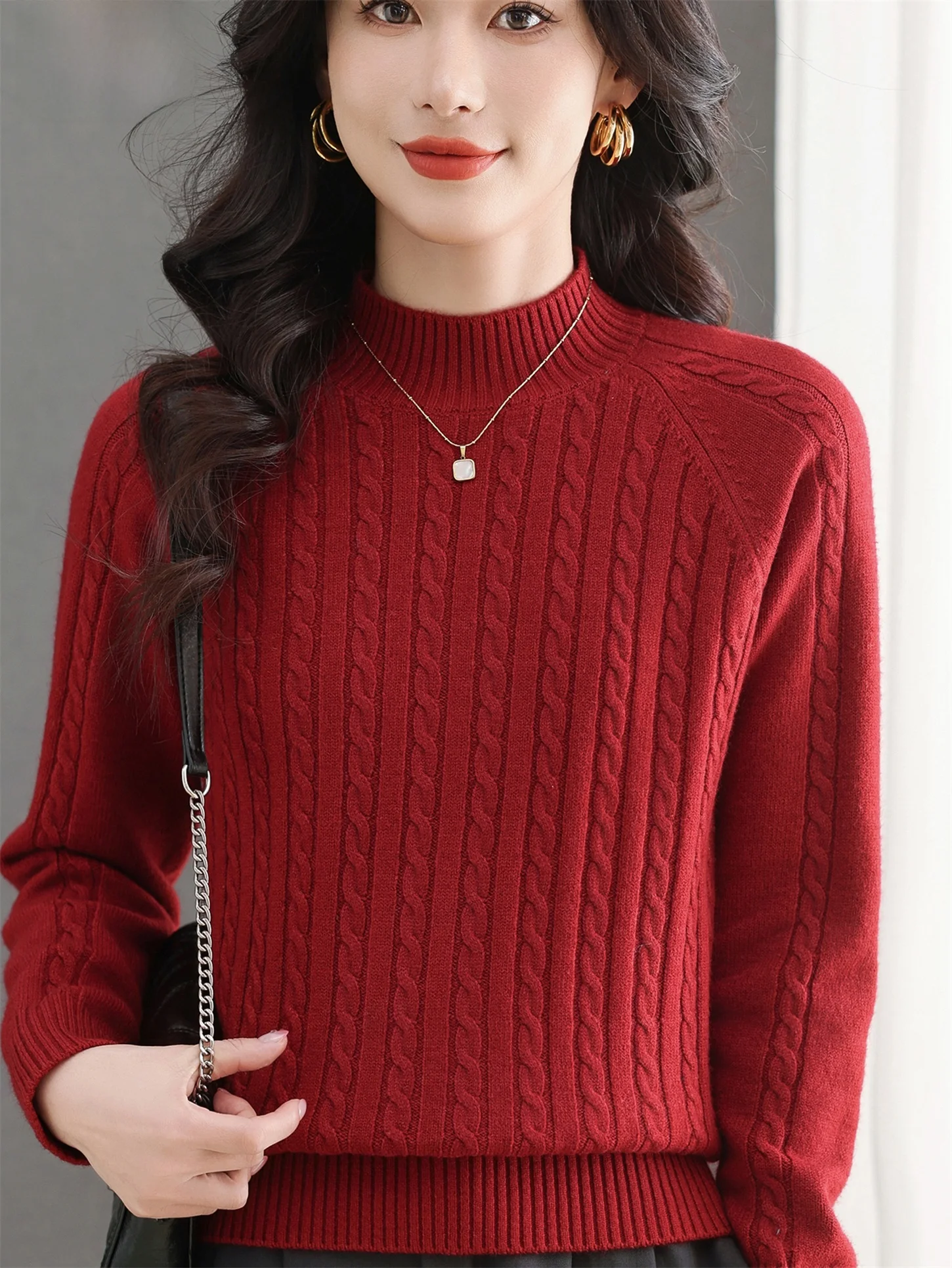 

Warm Thi Knitted Wool Sweater f High Collar Faionable Mommy Sle Autumn Winter New Arrival for Middle Aged And l...