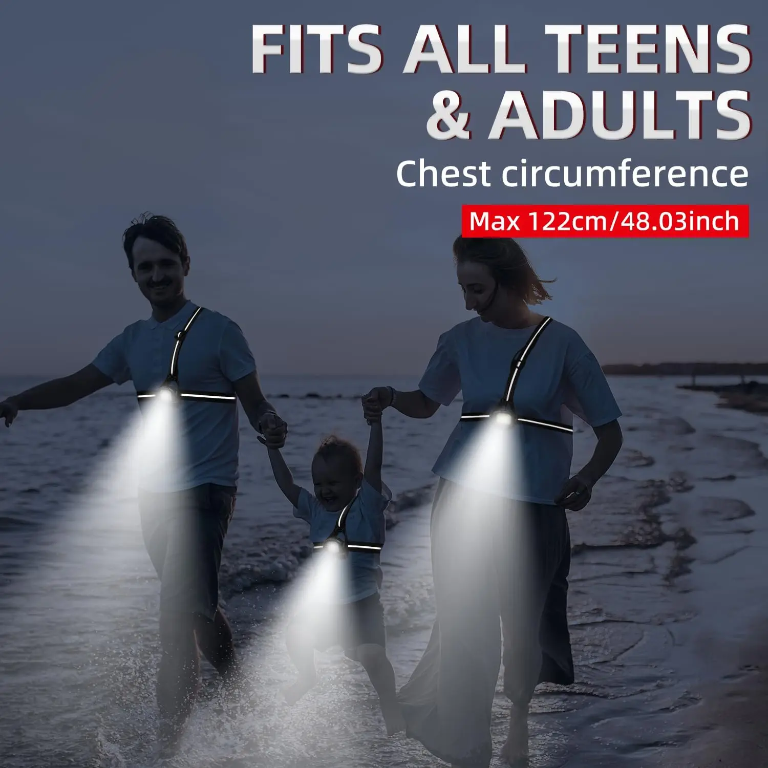 800 Lumen Rechargeable Chest Light for Runners & Dog Walkers, Adjustable Reflective Strap, 4-8H Runtime