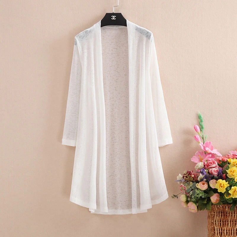 Ice Silk Lightweight Knitted Cardigan Plus Size 5xl Korean Fashion Sunscreen Long Top Spring Summer Casual Female Shawl Coat