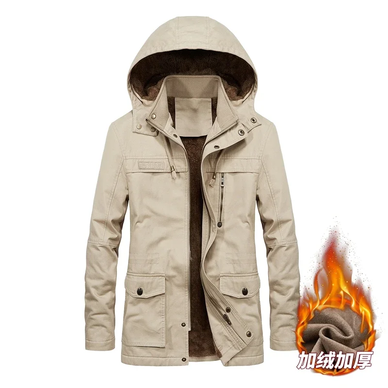 سترة الرجال معاطف 2024 الشتاء سترة الرجال رشاقته مقنعين طويلة سترات متعددة جيب المسنين سترة قطن الشتاء يندبروف رجل سترة