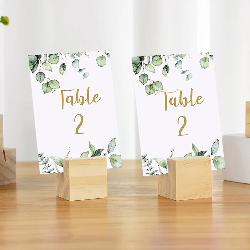 5/10 Stück Holzwürfel-Basis-Memo-Clip-Halter für Postkarten und Fotos, rustikaler Holzständer für Hochzeit, Geburtstag, Party, Tischdekoration – Detail 2
