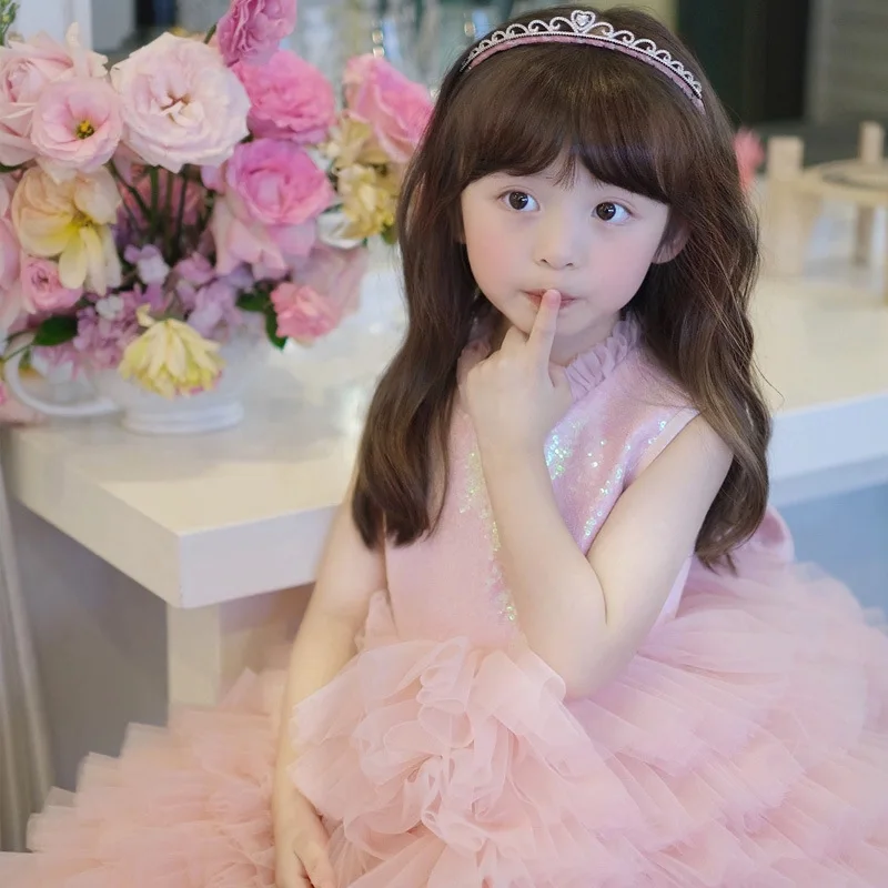 Toddler Girls Birthday Party Dresses Cute Bow Kids Princess Lace Tulle Short Dress Flower Girls Dresses for Wedding 3-12 Year