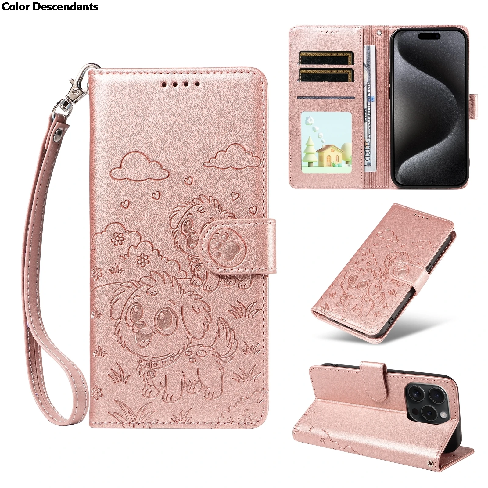 Voor Funda iPhone 17 15 14 13 12 11 16 Pro Max 3D Hond Patroon Telefoonhoesje iPhone 17 Air 16E 15 Plus Gevallen Lederen Portemonnee Flip Cover