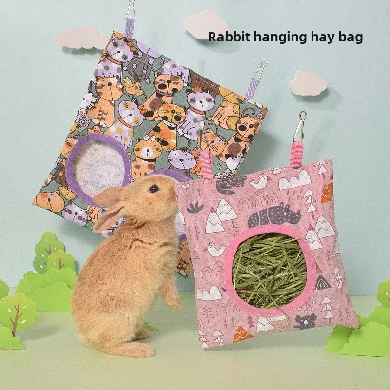 أكياس تغذية القش الأرنب 1/2/3 ثقوب الكرتون المطبوعة خنازير غينيا معلقة المغذية شينشيلا الغذاء المنظم قفص الحيوانات الأليفة لوازم #2