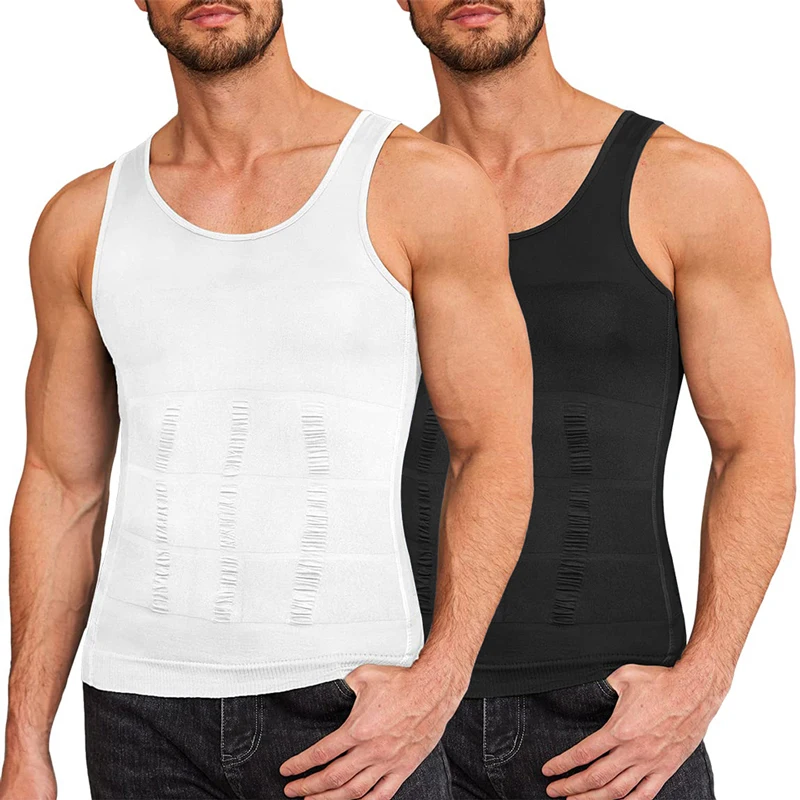 Men Body Shaper Tight Skinny Sleeveless Shirts Compression Vest Workout Waist Trainer Abdomen Slimming Tank Tops Tighten Boobs