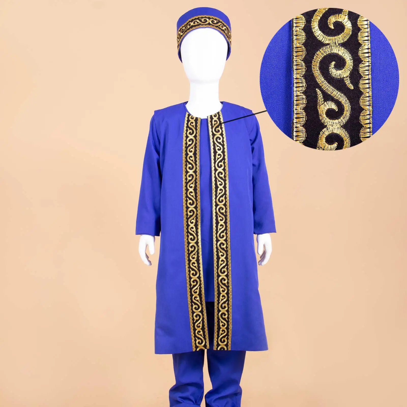 African Boys Outfits Dashiki Clothes for Kids Traditional Children 4 Pieces Vest + Shirt + Pants + Hat Muslim Sets Y224032