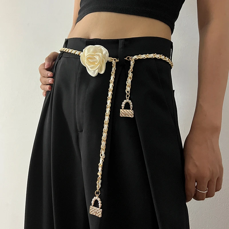 Mode Blume Gold Kette Gürtel weibliche Taille verstellbare Punk Silber Metall gürtel für Frauen hochwertige Luxus Kleid Hose Ketten