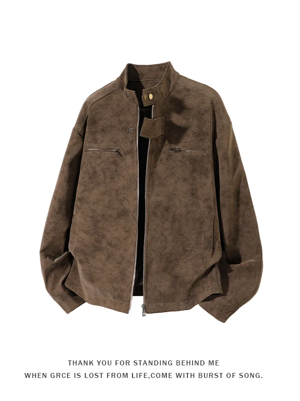 

Мужская кожаная куртка American Sle: весенне-осенняя, износостойкая, с эффектом тай-дай, воротник-стойка, модная повседневная куртка Haome