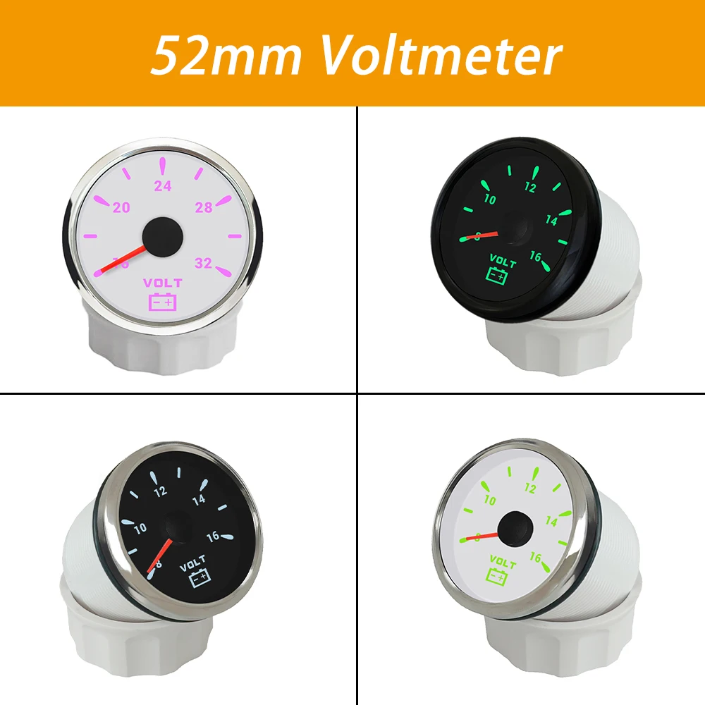 Newest Waterproof 52mm Voltmeter Volt Gauge 8-16V 16-32V with 7 Colors Backlight for Boat Car Motorcycle Yacht Universal 12V 24V