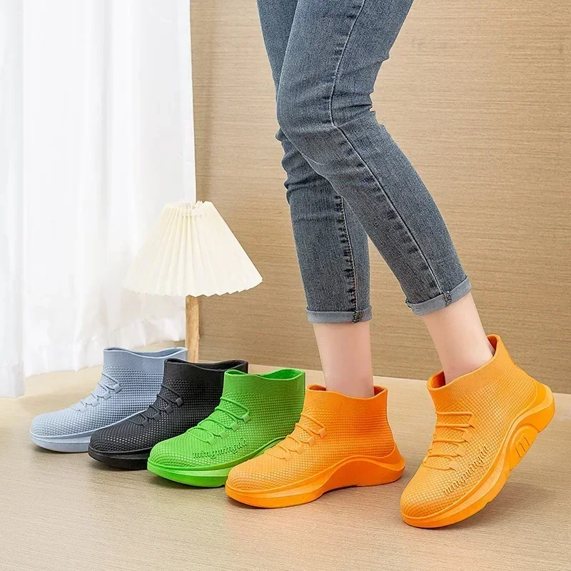 2024 New Women Men's Outdoor Anti Slip Walking Shoes Fishing Rain Boots Black Work Shoes Durable Waterproof Rubber Fishing Shoes