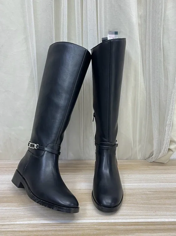 おしゃれなラウンドトゥ、無地、太ヒール、ベルトバックル、サイドジッパー、ロングブーツ、ワークブーツ、レディースブーツ、ショート丈、ミドルヒール