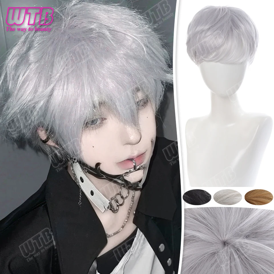 WTB Short Straight Hair Synthetic Wig Unisex Wig Fluffy Short Straight Hair Wig Suitable for Daily Cosplay Wear Use