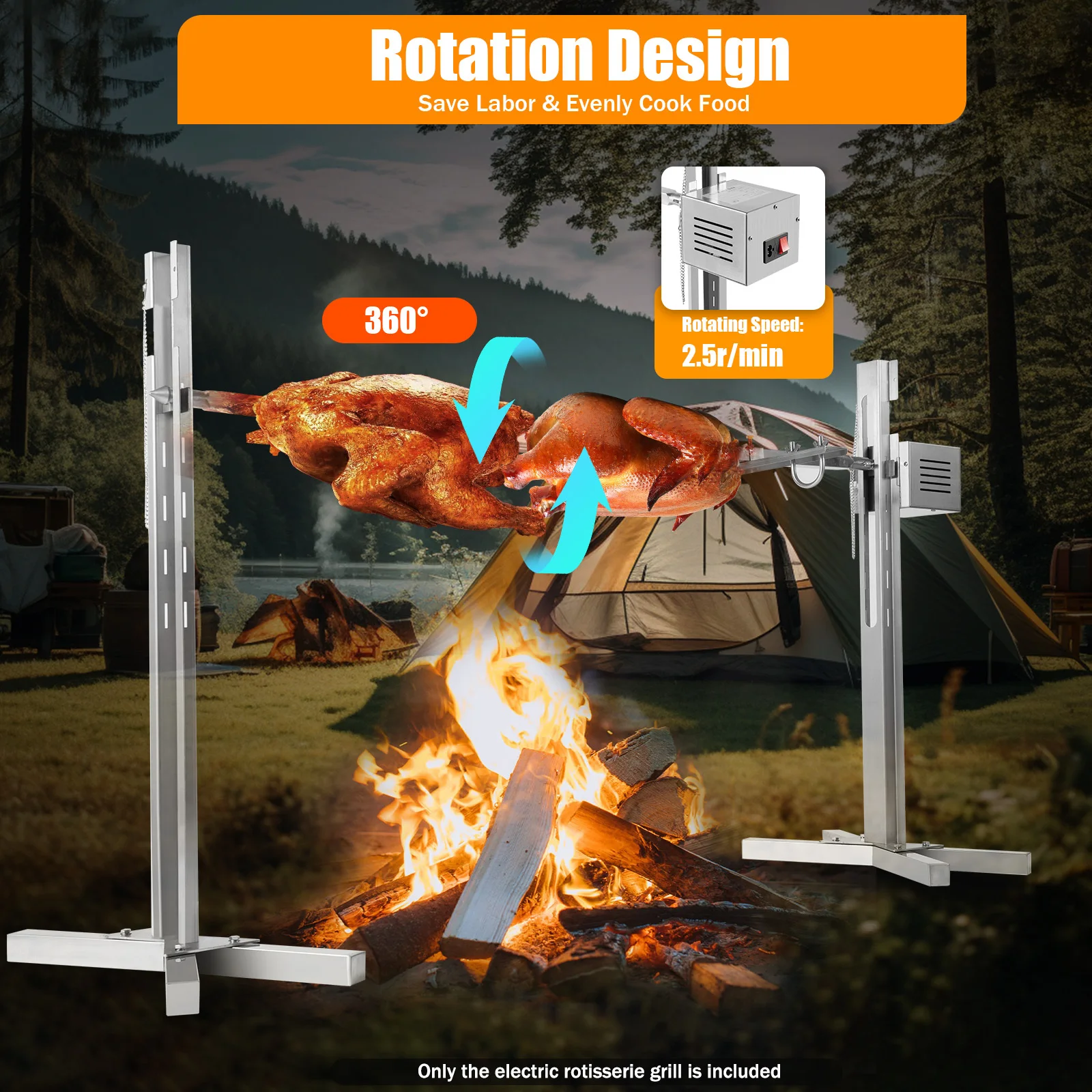 

Outdoor Electric Rotisserie Grill Kit Electric BBQ Rotisserie Grill Kit Roaster Stand for Roasting Pig Lamb Max Load 30kg