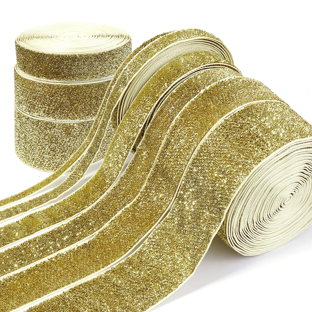 5-10 Yards Gold Glitzer Samtband Einseitiges Band für DIY Hochzeit Weihnachten Party Handwerk Geschenk Blumenstrauß Verpackung Dekoration
