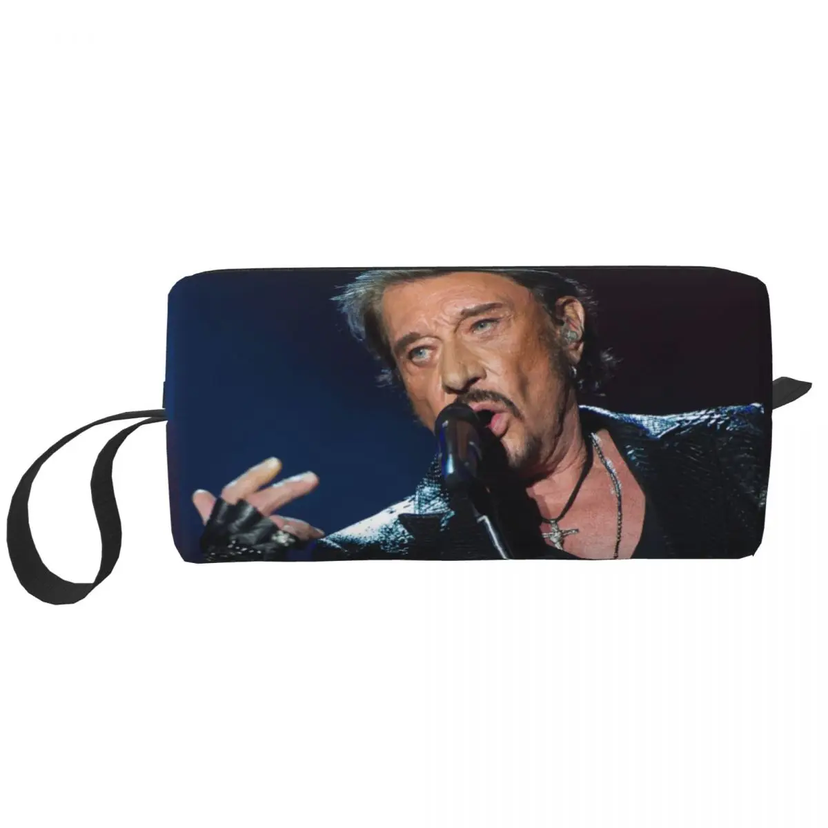 Fashionable Rock Star Large Makeup Bag Zipper Pouch Travel Cosmetic Bags Johnny Hallyday Portable Toiletry Bag for Unisex