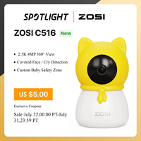 ZOSI C516 2.5K 4MP Plug-in PT Wireless Security Indoor Camera with Cry Detection, Virtual Fence,2.4/5GHz WiFi Smart Baby Monitor