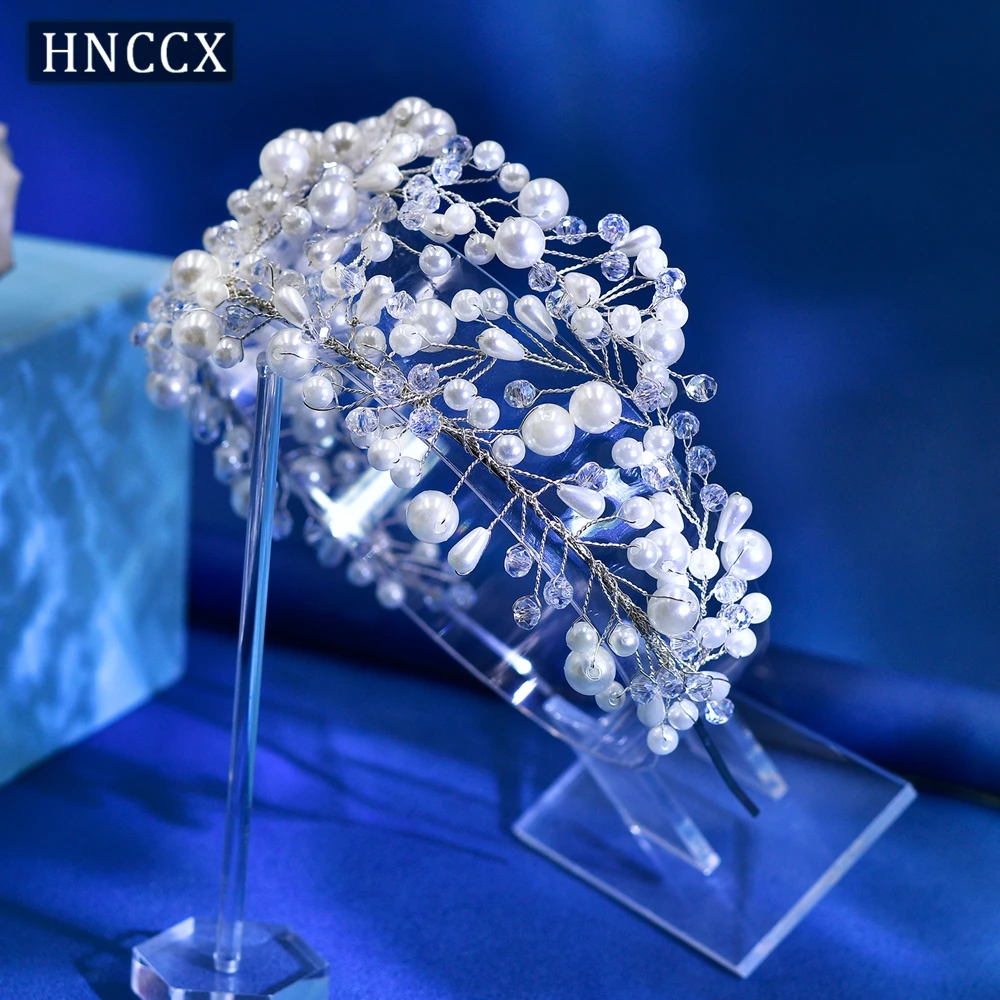 HNCCX Bride Crystal Hair Hoop Faux Pearl Headwear Elegant Bridal Headdress Rhinestone Headbands Hair Accessories For Party CP663