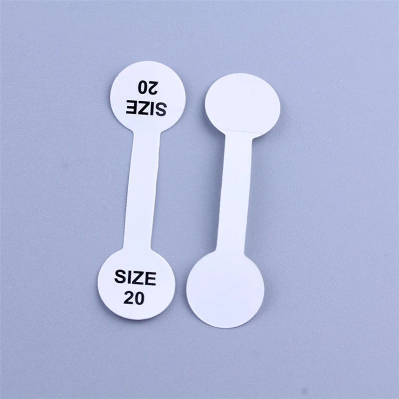 100pcs Ring Size Printed Tags Self-adhesive, glue ends adhesive free shank Jewellery necklace gummed tag rings label sticker