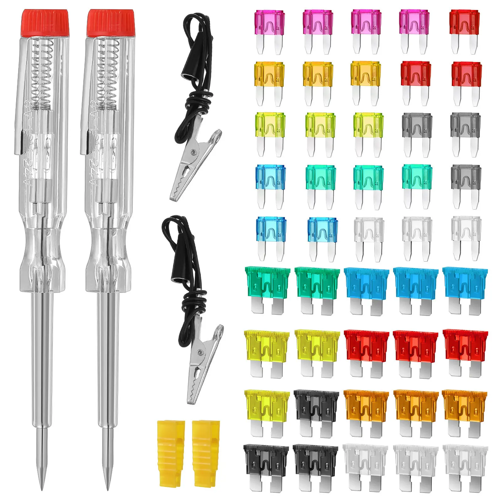 

1 Set Automotive Fuse Kit Circuit Tester Fuse Puller Standard And Mini Fuses For Car Rv Boat Car Fuse Assortment Car Test Pen