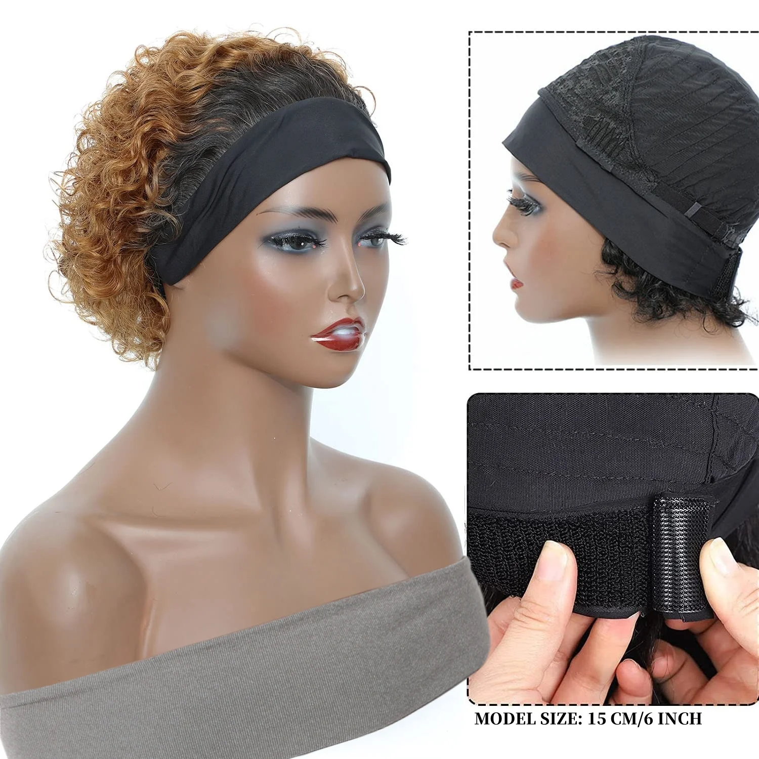 99J Short Curly Pixie Cut Headband Wig Remy Brazilian Human Hair Scarf Wigs For Black Women Machine Made Wig