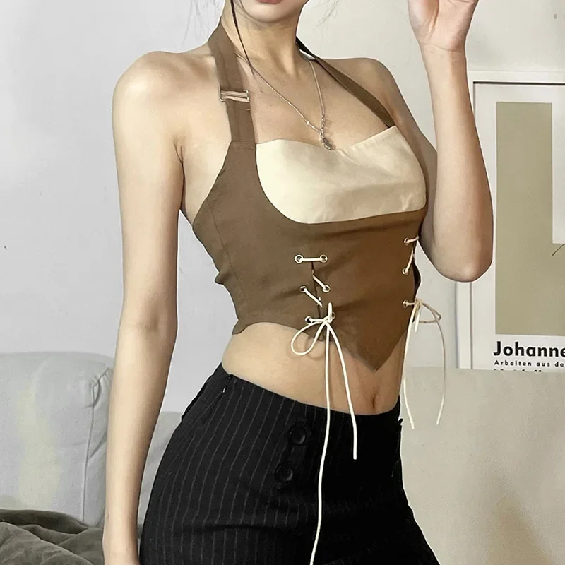 Hot Girl Series Strapl Vest Women's Slimming Irregular Slit Strap Tops Sweet Spicy Summer High Waist Punk Style Versatile Top