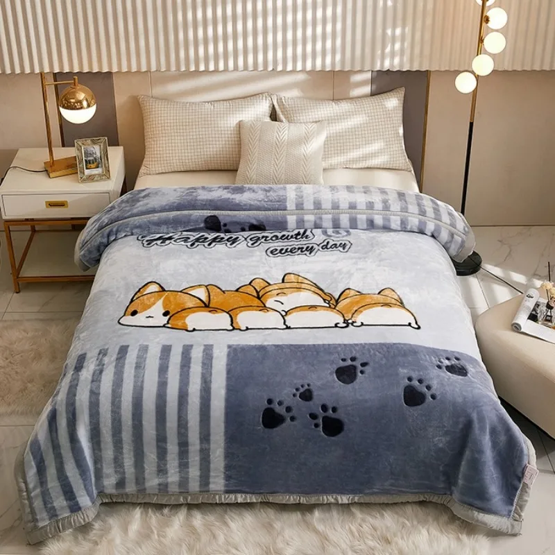 Printed double-layer thickened Raschel blanket single double autumn and winter warm blanket cloud mink blanket