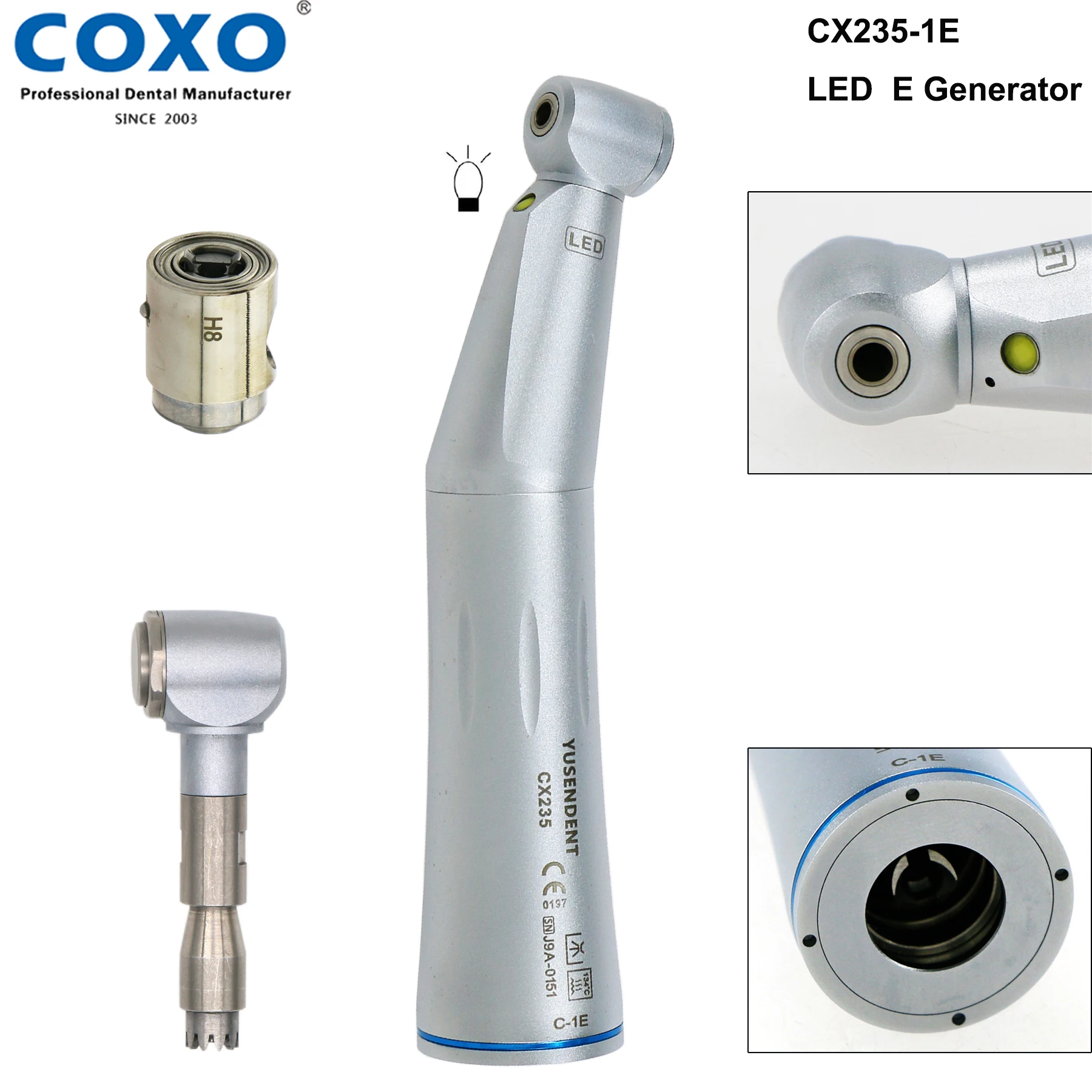 COXO YUSENDENT 1:1 Dental LED Low Speed Handpiece E Generator Contra Angle Handpiece Internal Water Spray E Type Fit NSK KAVO