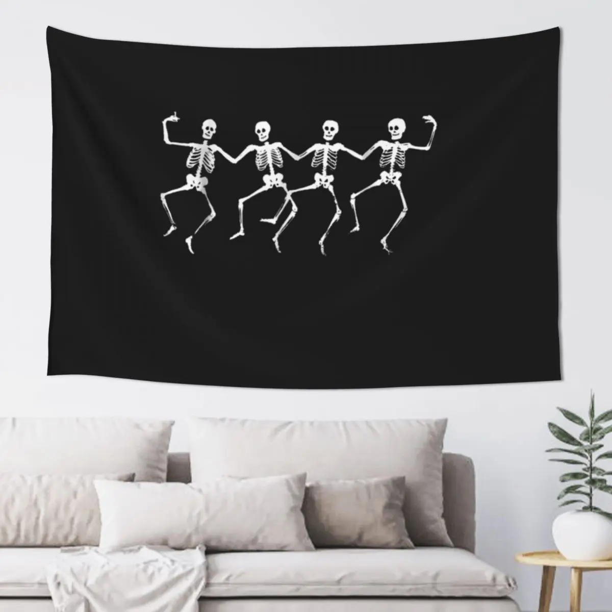 Spooky Dancing Skeletons Classic White Halloween Tapestry Living Room Decoration House Decor House Decorations Tapestry