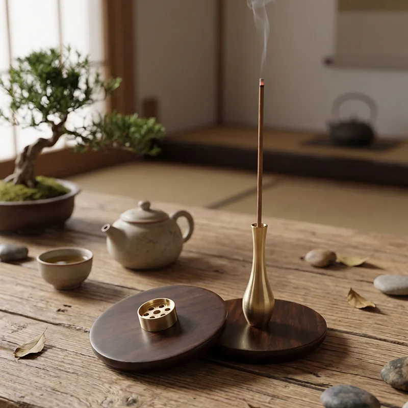 Mini Zen Incense Holder, Brass 9-hole Stick Incense Burner for Home Indoor Use, Agarwood & Sandalwood Incense Base
