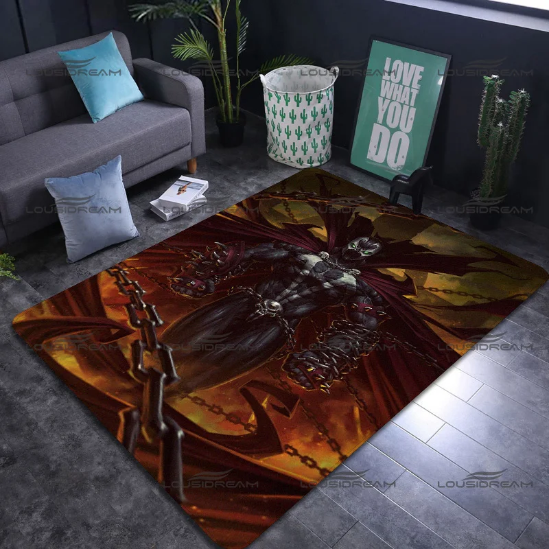 Square Flannel Spawn Carpet Horror Hell Messenger Pattern Decorative Rugs Modern Home Living Room Floor Mats Bedroom Carpet