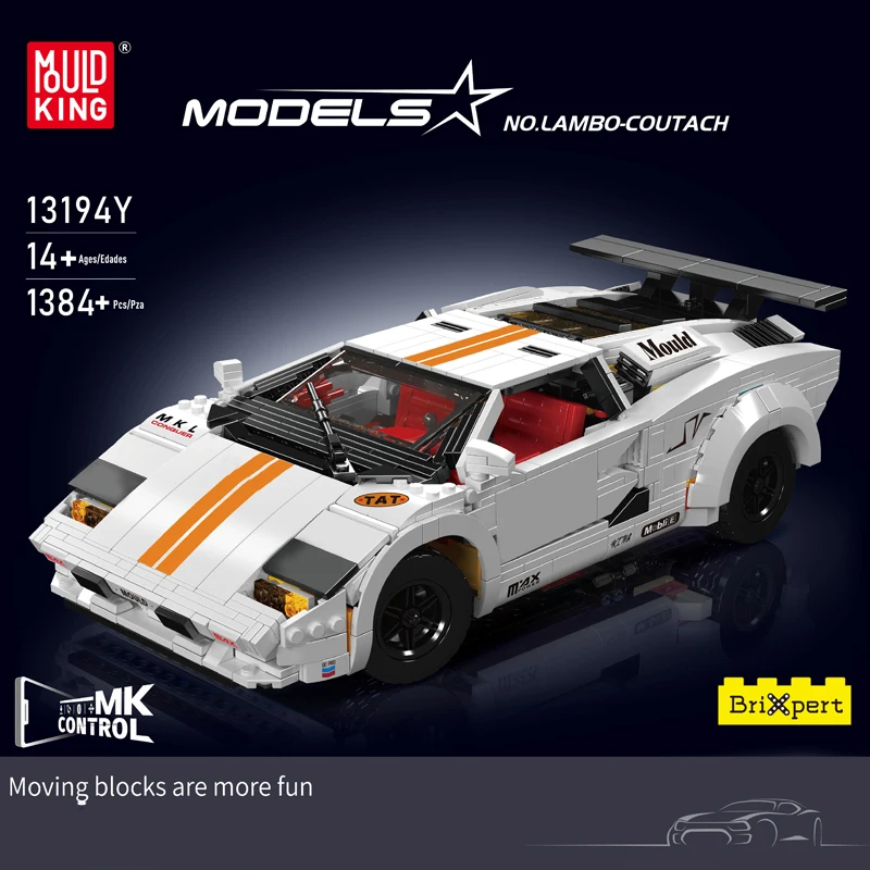 Mould King 13194Y Technical Car Toys Remote Control Countach Sport Racing Car Assembly Car Brick Model Kid Christmas Gifts