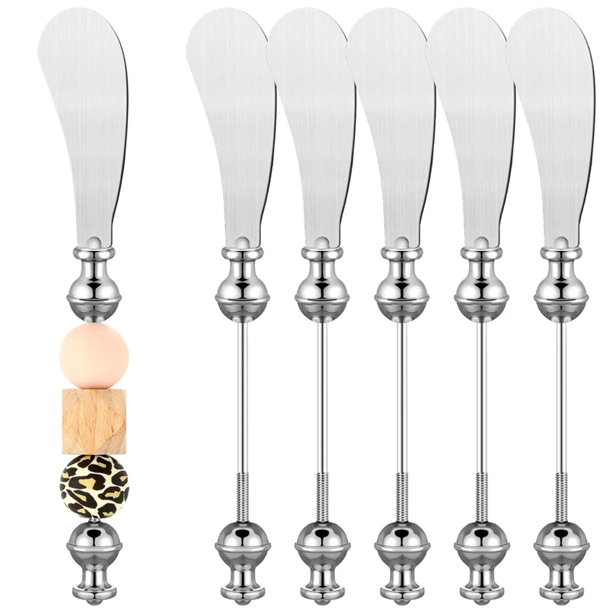 6 Pcs Cheese Spreader Knives DIY Decorative Beaded Butter Spreader Knives Stainless Steel Cheese Knives Butter Knives