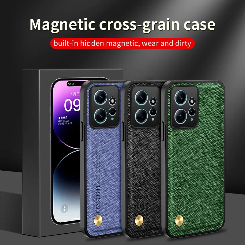 

Phone Case for Redmi Note 12 Pro Plus 12s Turbo Pro+ 4G 5G Luxury Leather Solid Color Built-in Metal Soft Shockproof Cover