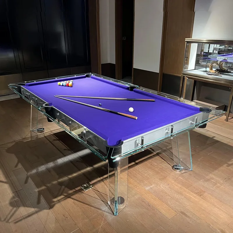 Crystal Billiard Table, Indoor Standard Home Club Transparent Tempered Glass High-End Pool Table, 7ft or 8ft Options