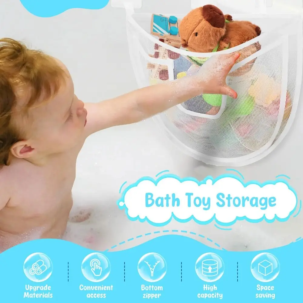

Large-Capacity Bathroom Toy Storage Bag Leak-Proof Wall Mounted Bathtub Toy Net Self-adhesive with Hooks