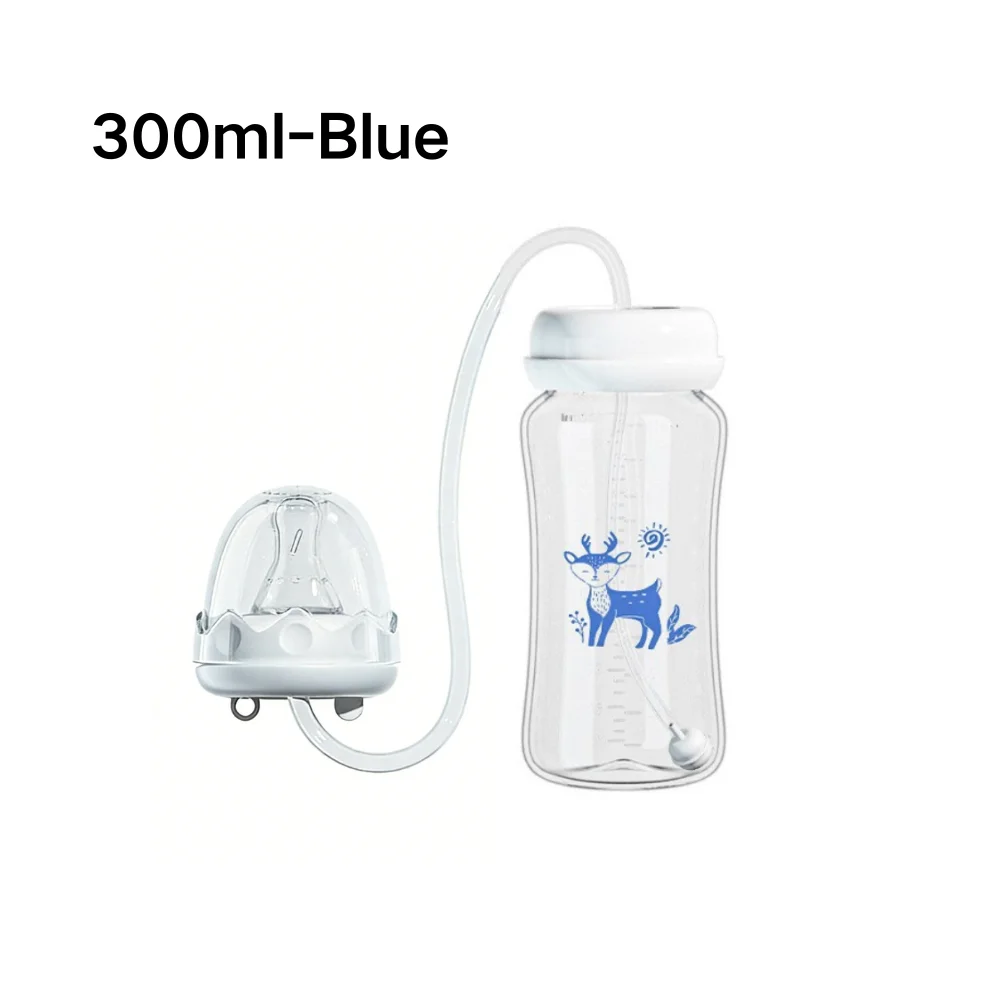 Mehrgrößen-Freihand-Babyflasche mit Strohhalm, Anti-Verschluck-Design, 150/240/300ml Optional, Freihändiges Nachtfüttern