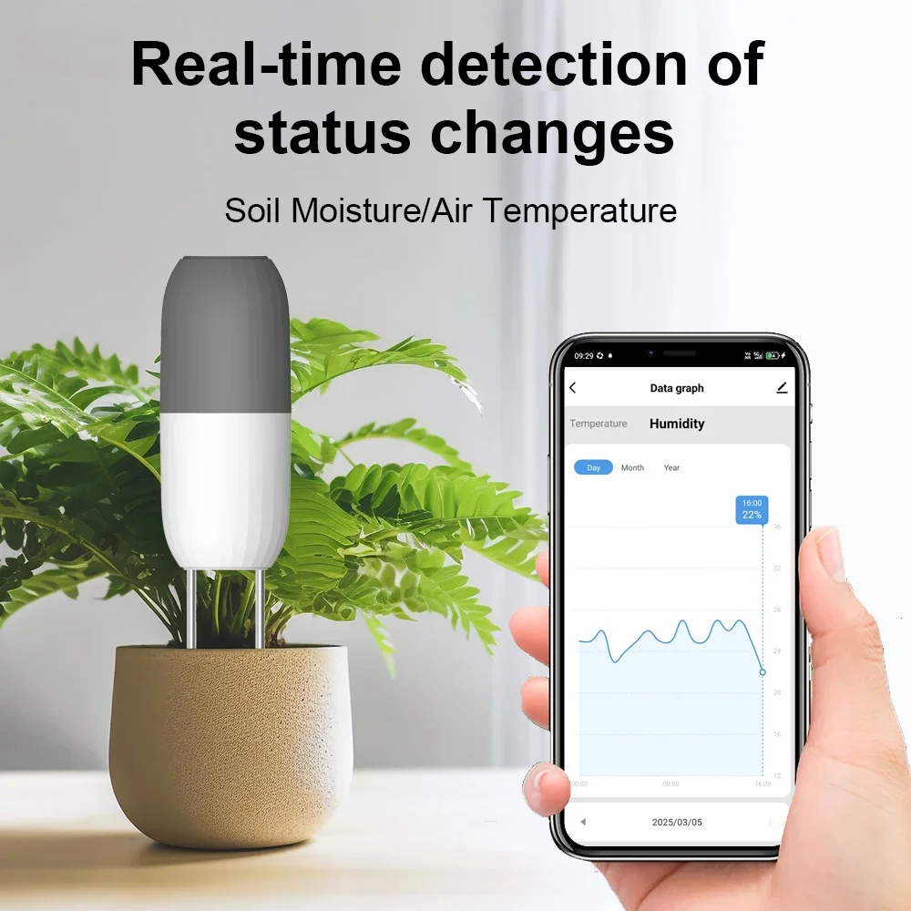 WiFi Soil Temperature & Humidity Sensor 2.4G Smart Soil Moisture Meter Tuya App Compatible For Garden Plant Flower Monitoring