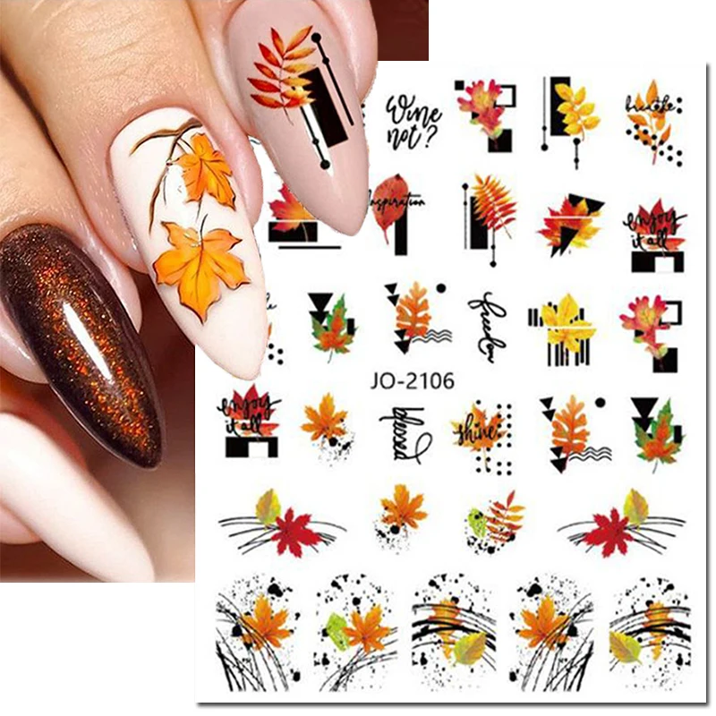 3d Nail Art Stickers Autumn Red Fruits Maple Leaves Lowrie Adhesive Sliders Decals For Nails Tips Decorations Manicures