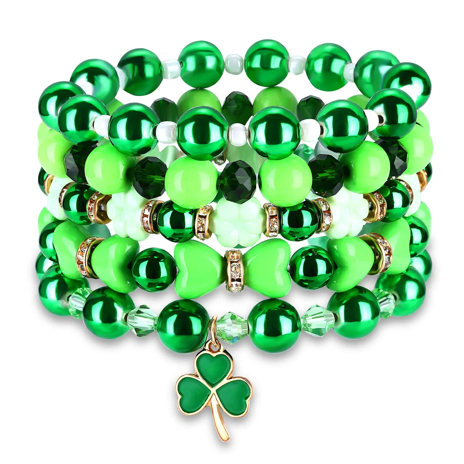 5 Pack Beaded Bracelet Stackable Christmas Thanksgiving St. Patrick’s Day Valentine's Day Beaded Stretch Bracelet Holiday Charm