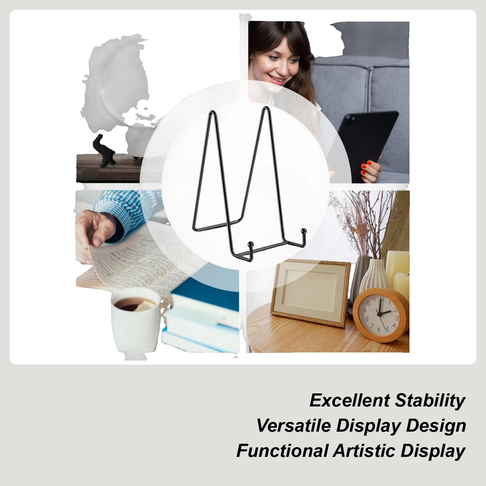 Metal Cookbook Display Rack Iron Photo Frame Stand Photo Studio Album Holder for Cards Signs Photos Books Crafts Dishes