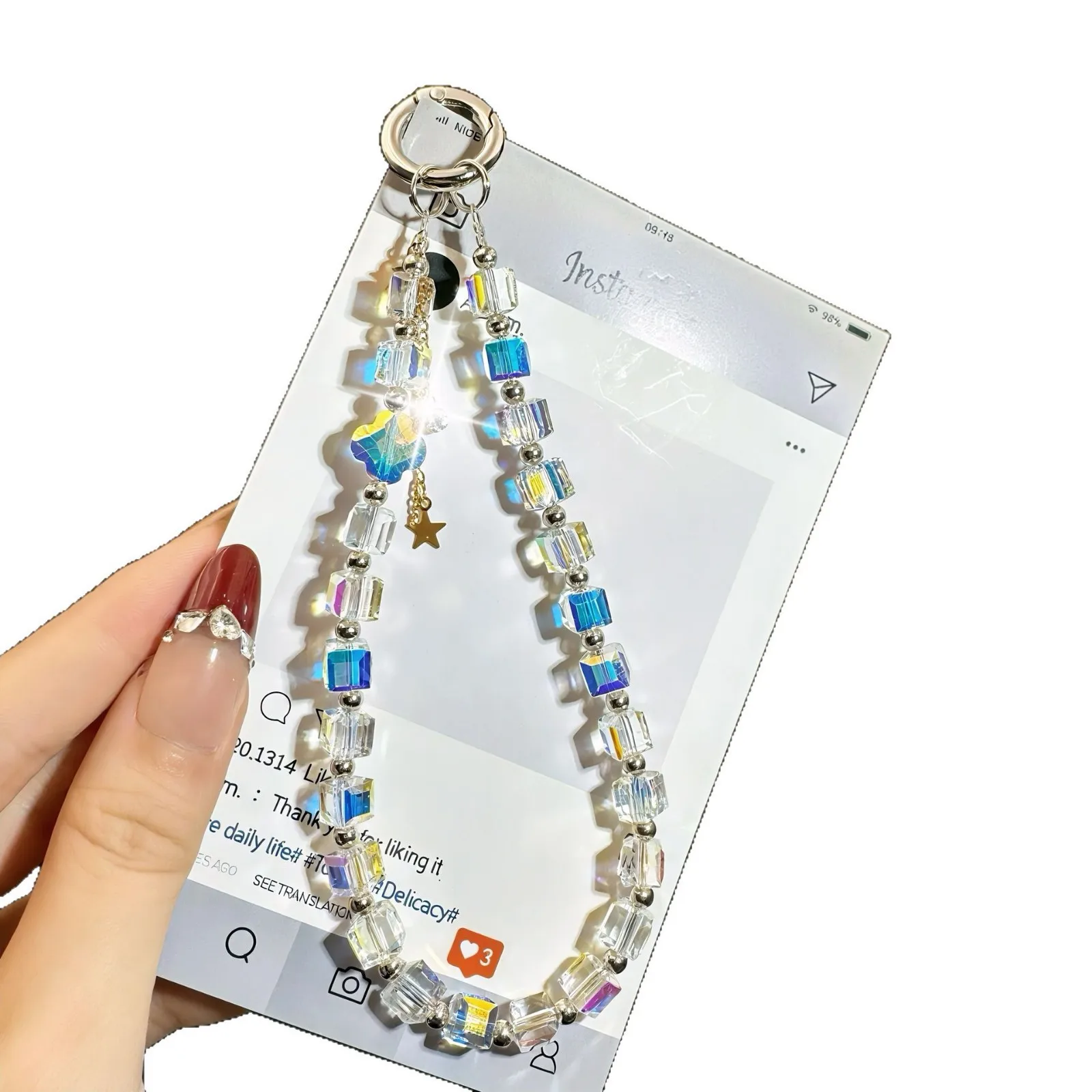 Rantai Ponsel Kristal Persegi Mode Mewah, Hiasan Gantung, Rantai Tangan Berhias Manik-Manik, Liontin Casing Ponsel