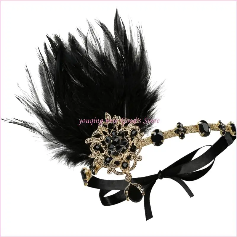 57QA 1920s Headpiece Flapper Headband,คริสตัล Hair Band Roaring 20s Gatsby Headpiece อุปกรณ์เสริมผมสำหรับของขวัญสตรี