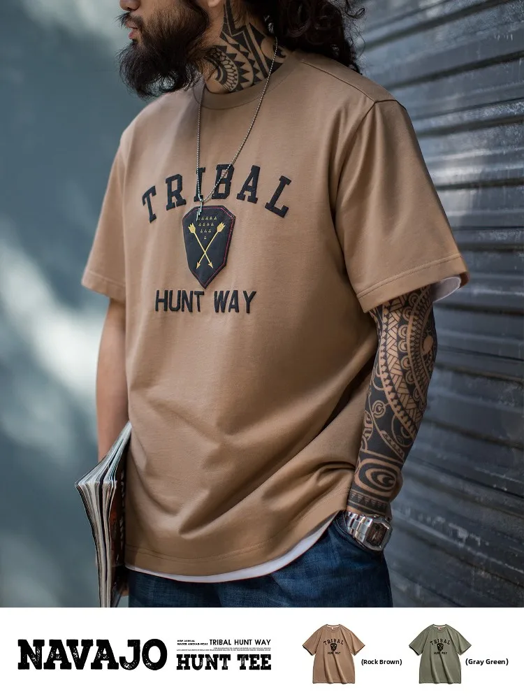 

Maden American Retro Navajo Floing Indian Cotton T-irt Loose ort Sve Men Autumn Summer Casual Sle round Ne Top