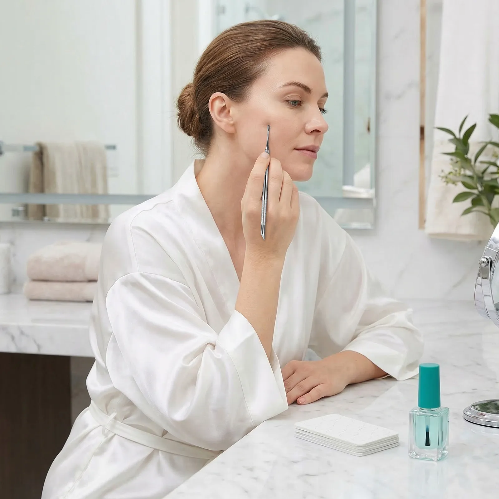 

6Pcs Metal Cuticle Pusher Tool Dual Ended Circle Bevel Round Pusher for Precise Cuticle Clean Up with 100 Grit Sandpaper Sheets