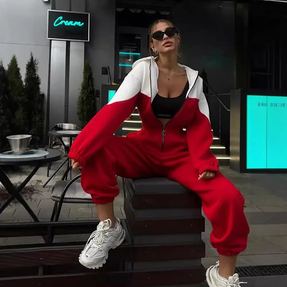 

Sports And Leisure Color Blocking Jumpsuit Women's Mono Largo Mujer Elegante Women's Clothing Trend 2025 Комбинезон Женский