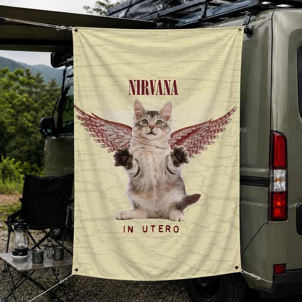 Bandera de exterior de la banda de rock N-Nirvana para decoración del hogar, camping, fiestas, clubes, jardín, patio, pancarta colgante de pared